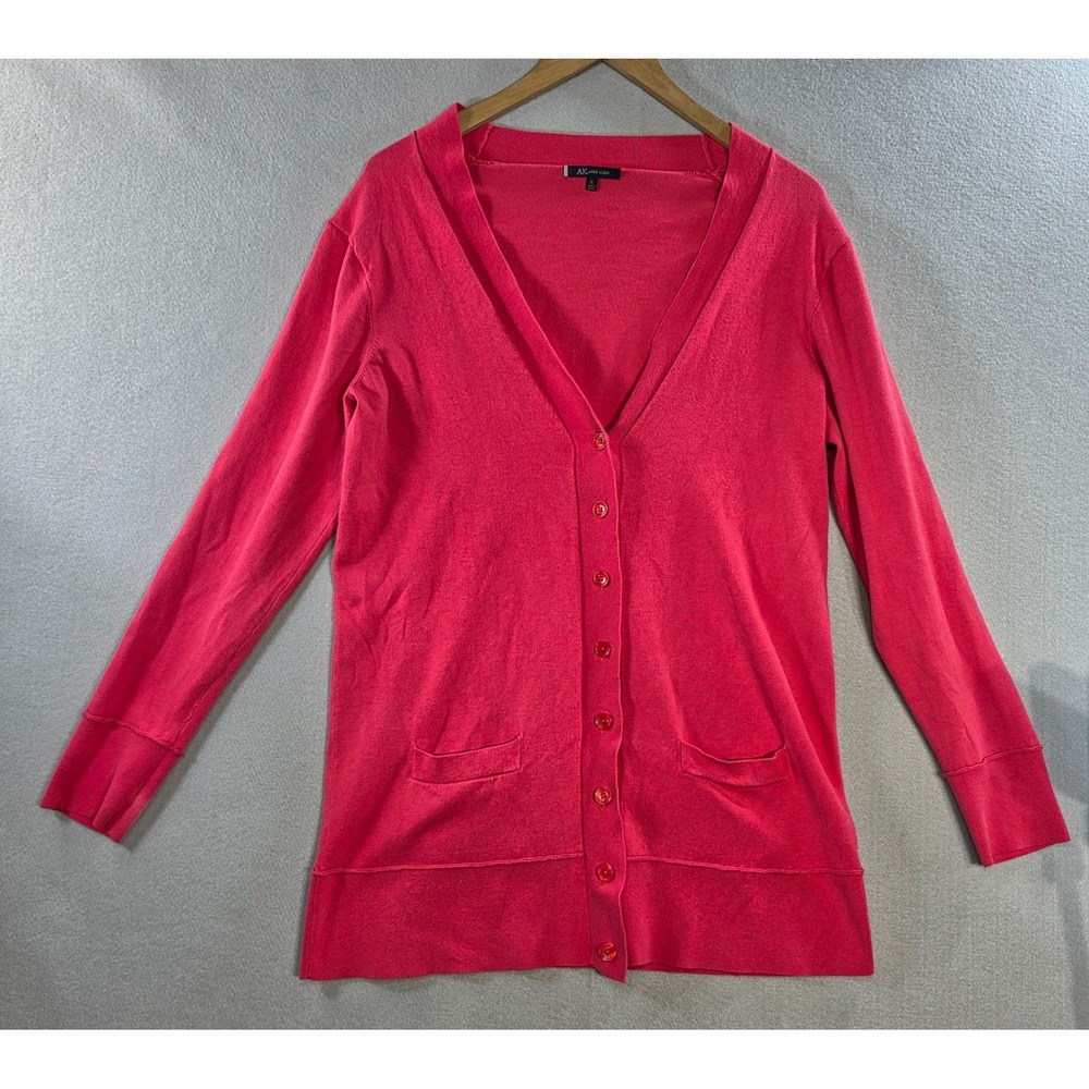 Anne Klein Preppy Office Siren Cardigan XL Pink Cotton Blend Longline Sweater